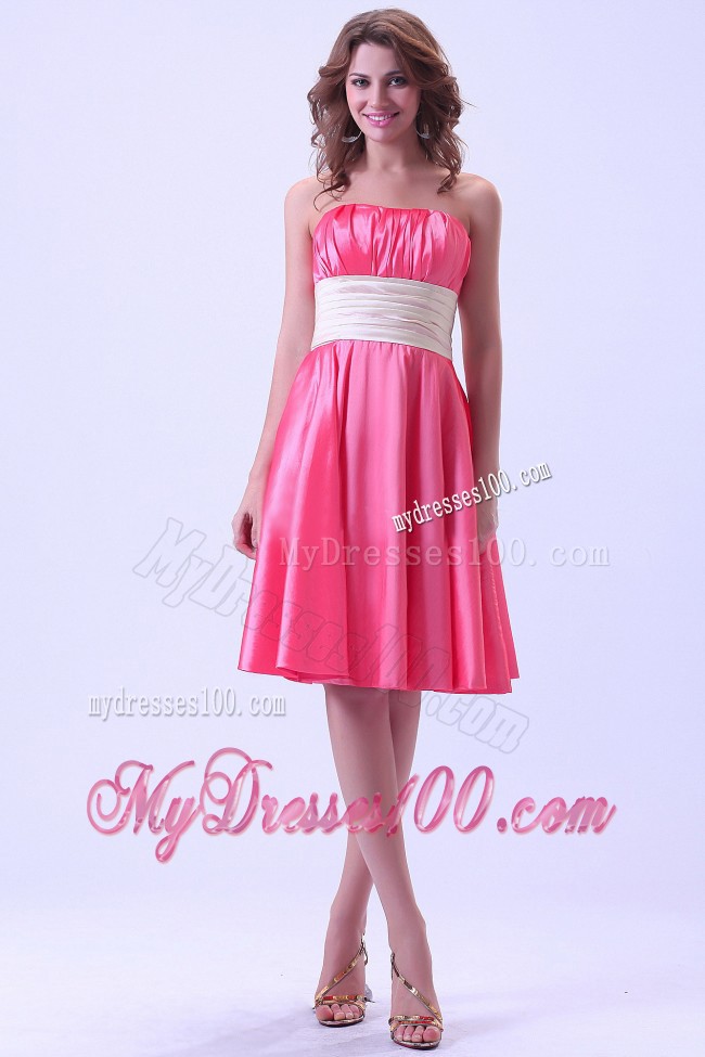 Hot Pink Prom Homecoming Dress With Ruching Knee-Length