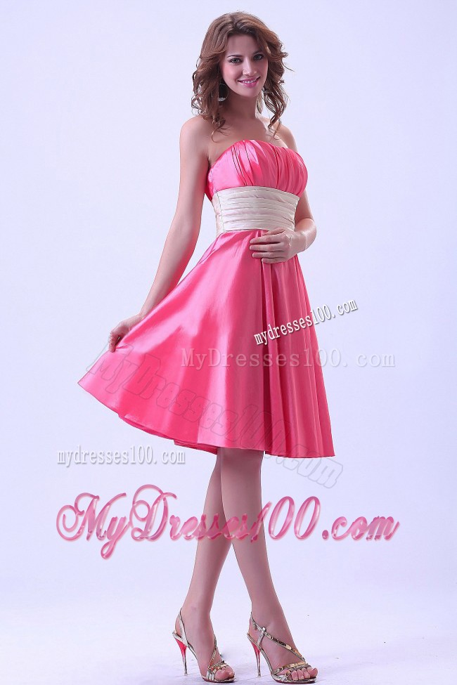Hot Pink Prom Homecoming Dress With Ruching Knee-Length