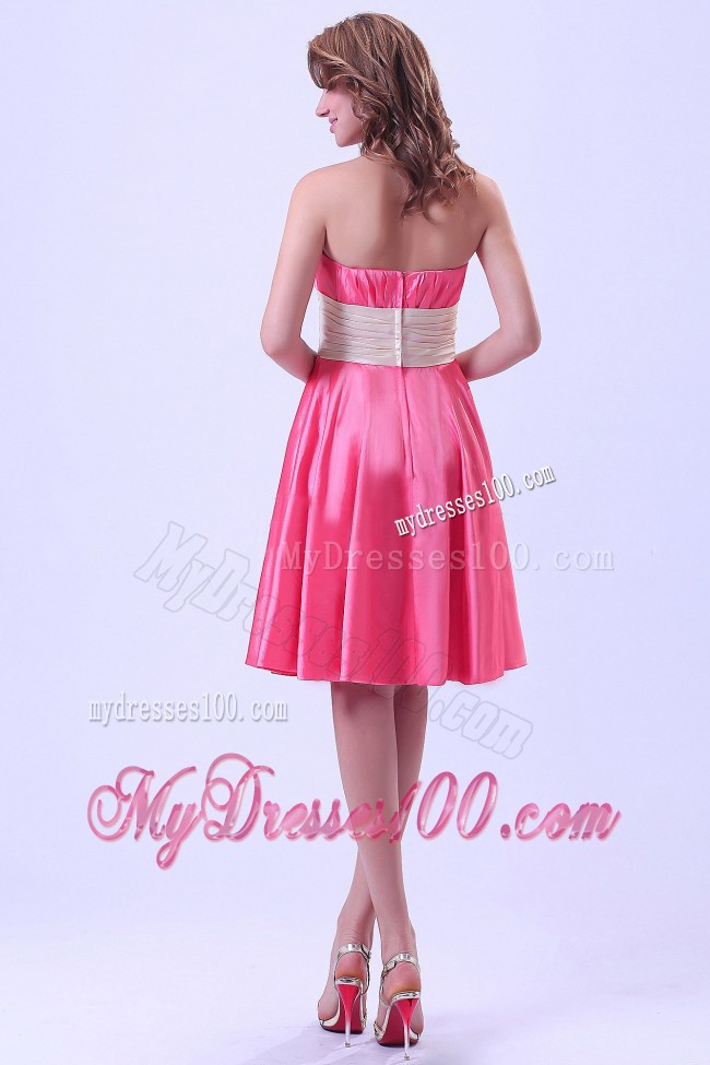 Hot Pink Prom Homecoming Dress With Ruching Knee-Length