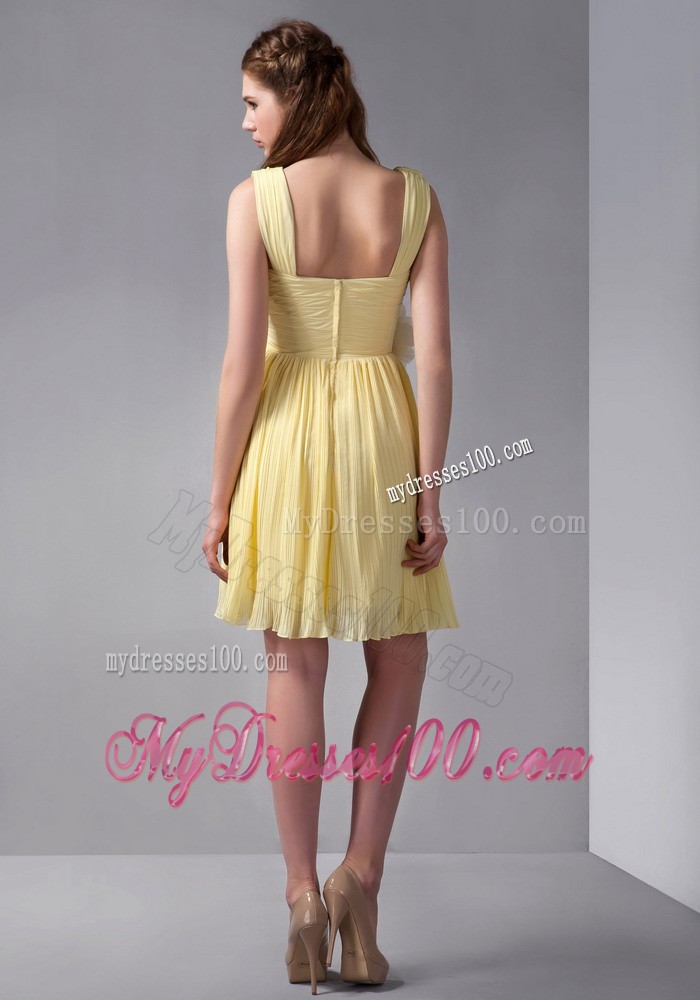 Yellow Empire Straps Mini-length Hand Made Flower Prom Dress