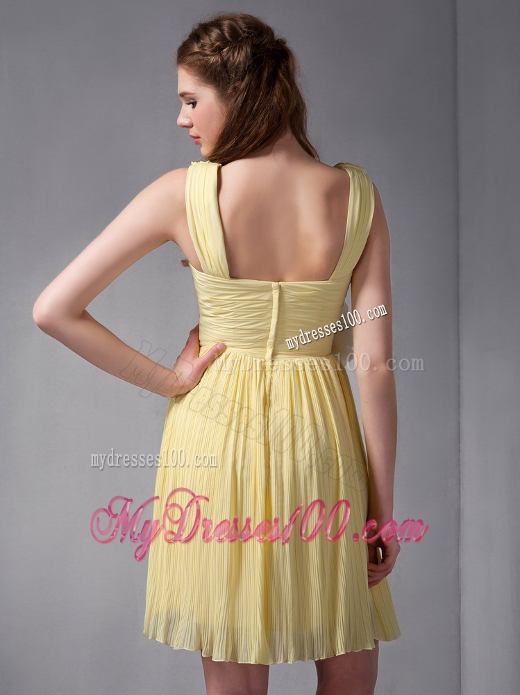 Yellow Empire Straps Mini-length Hand Made Flower Prom Dress