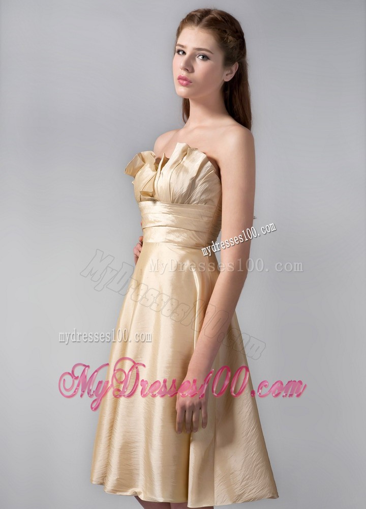 Gold Empire Strapless Elastic Woven Satin Ruche Bridesmaid Dress