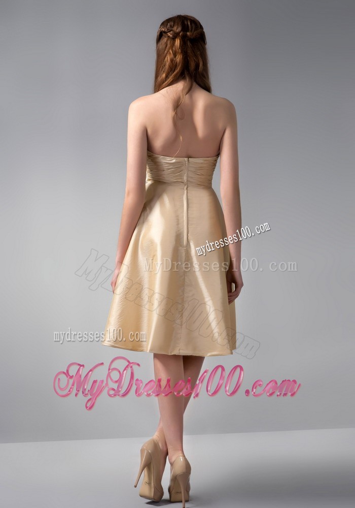 Gold Empire Strapless Elastic Woven Satin Ruche Bridesmaid Dress