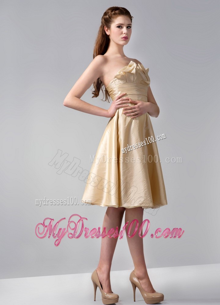 Gold Empire Strapless Elastic Woven Satin Ruche Bridesmaid Dress