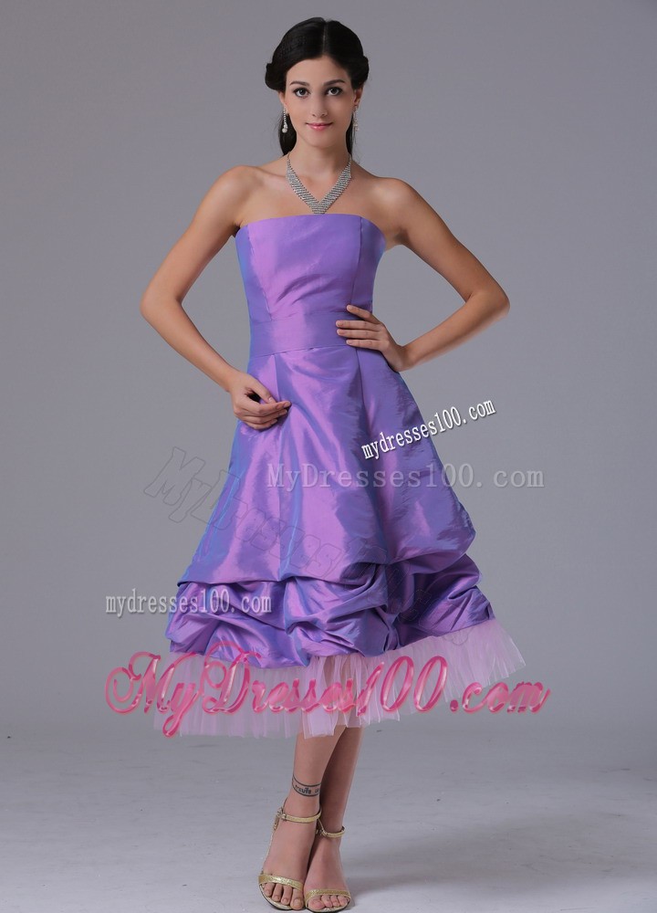 Lavender Prom Cocktail Dress with Tea-length and Ruffles Layers