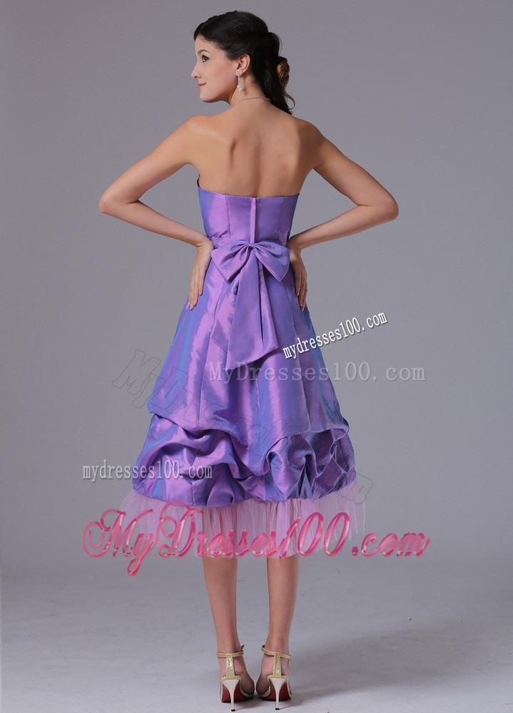 Lavender Prom Cocktail Dress with Tea-length and Ruffles Layers
