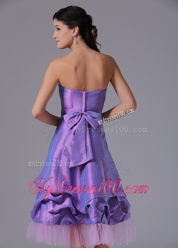 Lavender Prom Cocktail Dress with Tea-length and Ruffles Layers