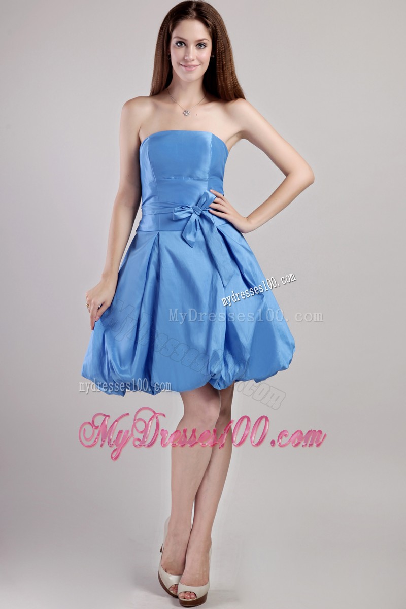 Blue Strapless Prom Homecoming Dress with A-line and Mini-length