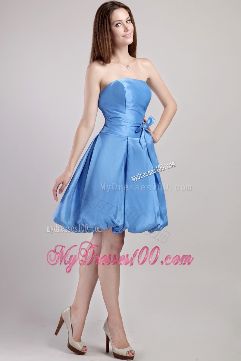 Blue Strapless Prom Homecoming Dress with A-line and Mini-length