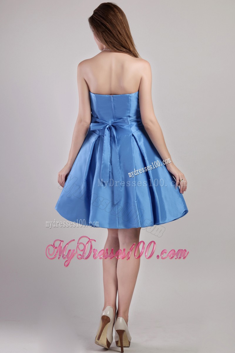 Blue Strapless Prom Homecoming Dress with A-line and Mini-length