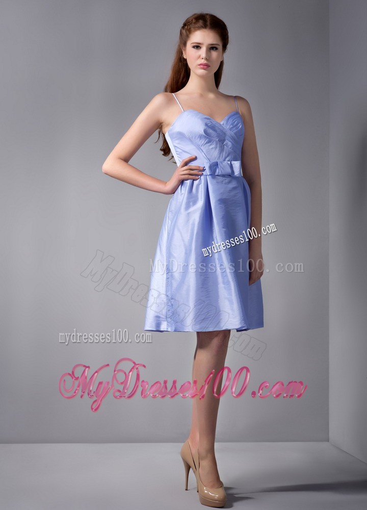 Lilac Column Straps Knee-length Taffeta Ruche Bridesmaid Dress