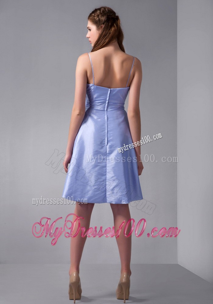 Lilac Column Straps Knee-length Taffeta Ruche Bridesmaid Dress