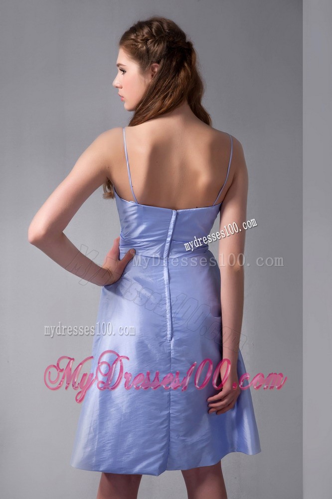 Lilac Column Straps Knee-length Taffeta Ruche Bridesmaid Dress