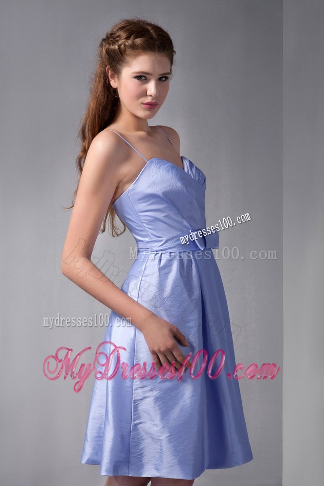 Lilac Column Straps Knee-length Taffeta Ruche Bridesmaid Dress