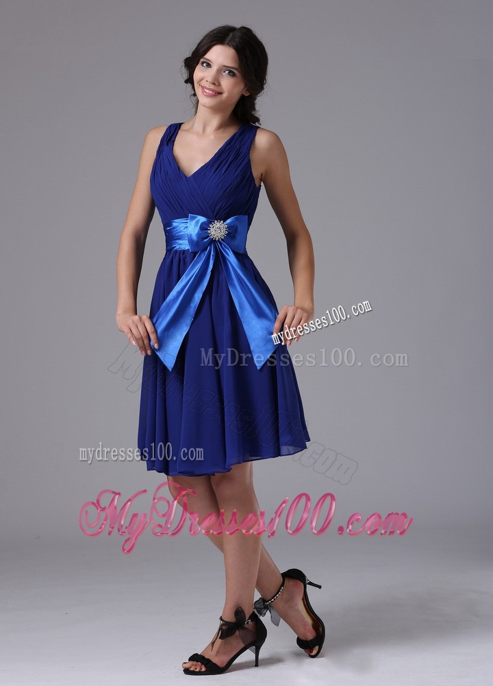 Peacock Blue Prom Dress with Different Shade Color and V neck