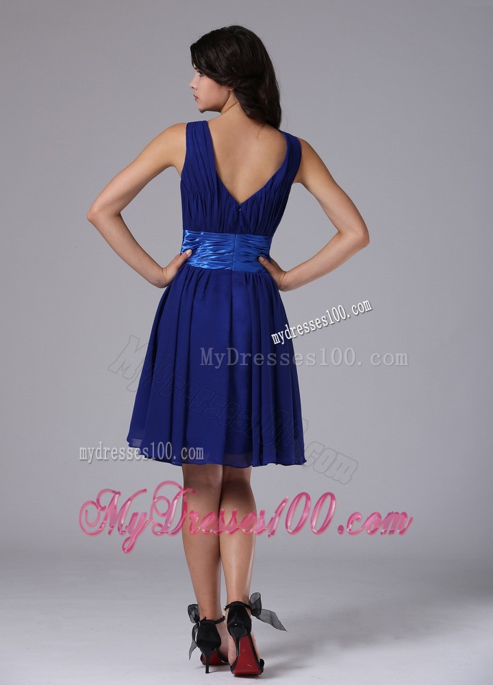 Peacock Blue Prom Dress with Different Shade Color and V neck