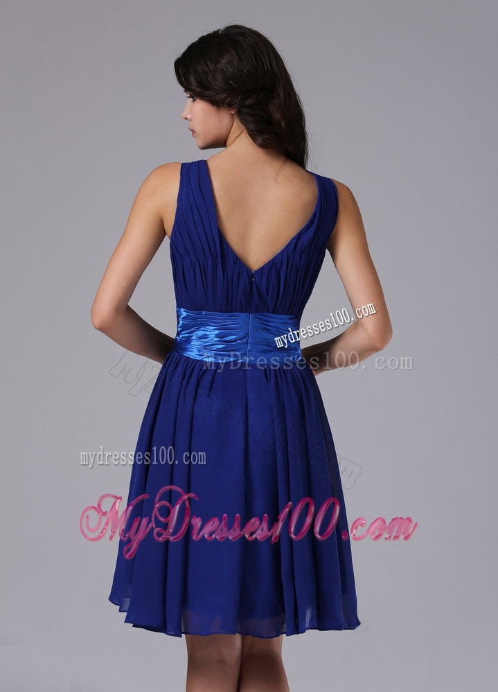 Peacock Blue Prom Dress with Different Shade Color and V neck