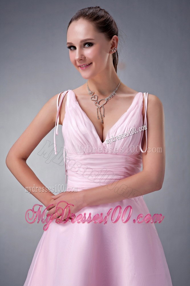 Baby Pink Princess V-neck Bridesmaid Dress for Layered Design