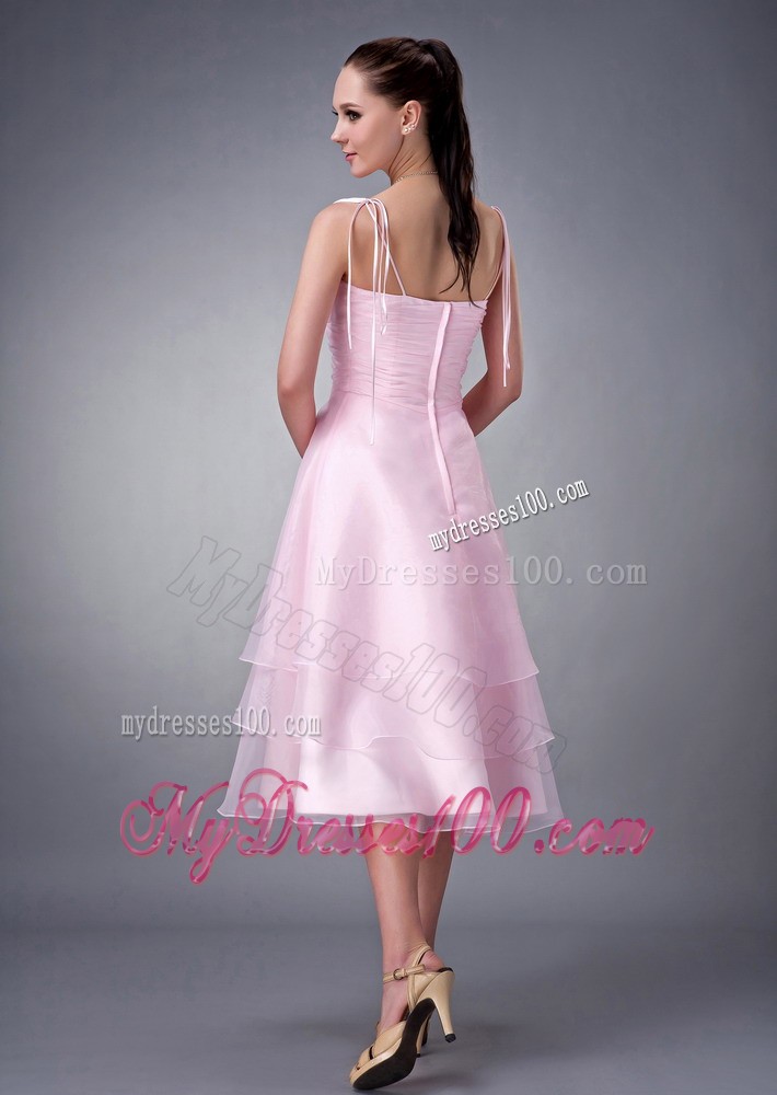 Baby Pink Princess V-neck Bridesmaid Dress for Layered Design