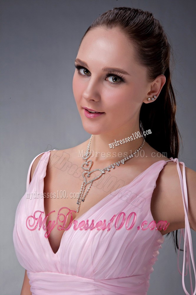 Baby Pink Princess V-neck Bridesmaid Dress for Layered Design