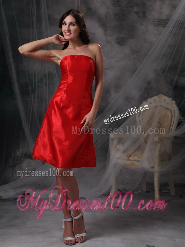 Red Cocktail Dress with Strapless Neckline and A Line Style