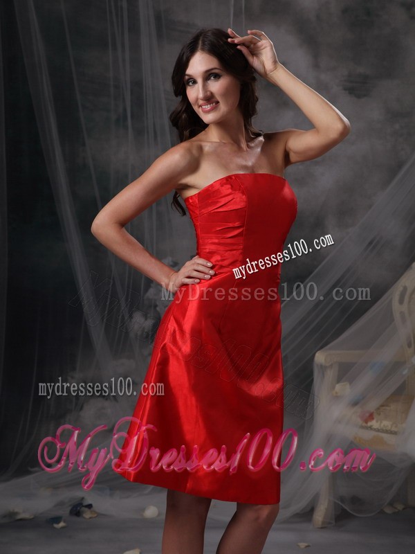 Red Cocktail Dress with Strapless Neckline and A Line Style