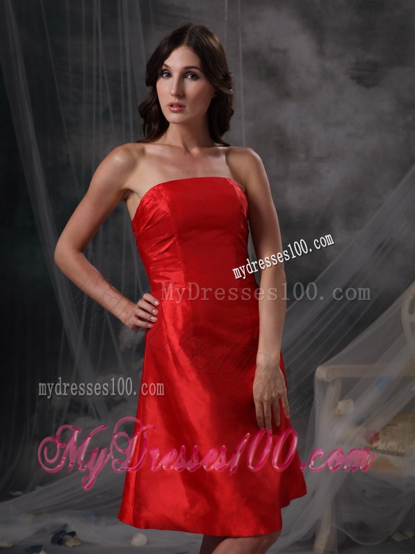Red Cocktail Dress with Strapless Neckline and A Line Style