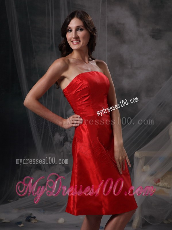 Red Cocktail Dress with Strapless Neckline and A Line Style