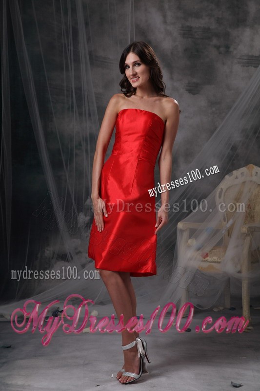 Red Cocktail Dress with Strapless Neckline and A Line Style
