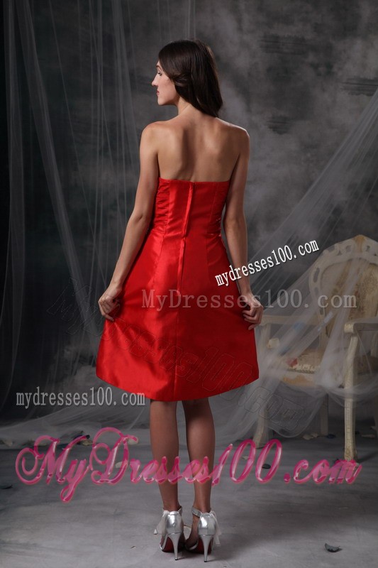 Red Cocktail Dress with Strapless Neckline and A Line Style