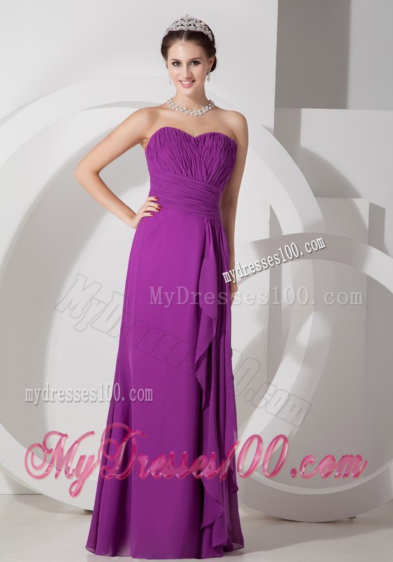 Purple Empire Floor-length Ruche Prom Dress with Drapping Fabric
