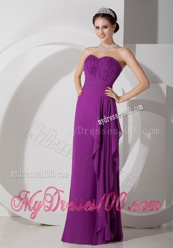 Purple Empire Floor-length Ruche Prom Dress with Drapping Fabric