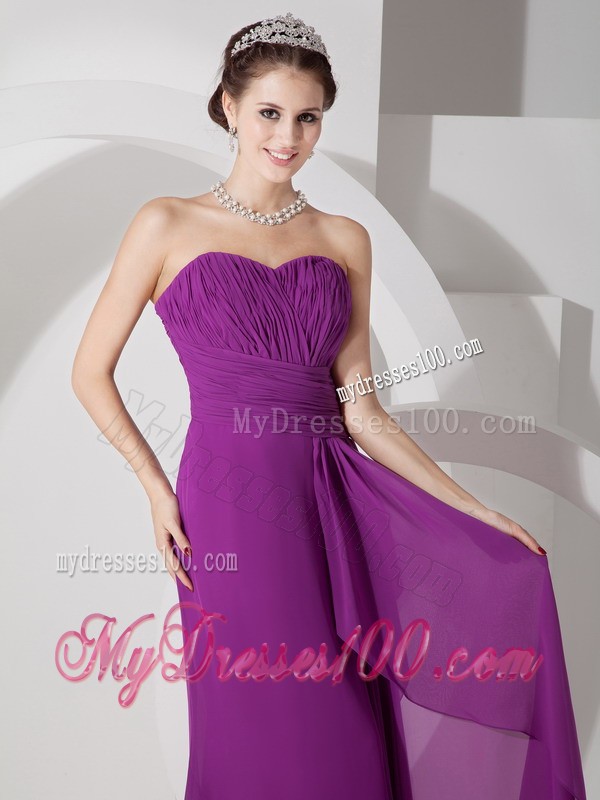 Purple Empire Floor-length Ruche Prom Dress with Drapping Fabric