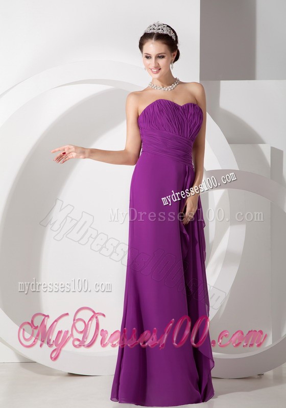 Purple Empire Floor-length Ruche Prom Dress with Drapping Fabric