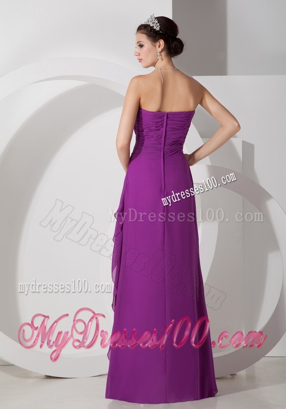 Purple Empire Floor-length Ruche Prom Dress with Drapping Fabric