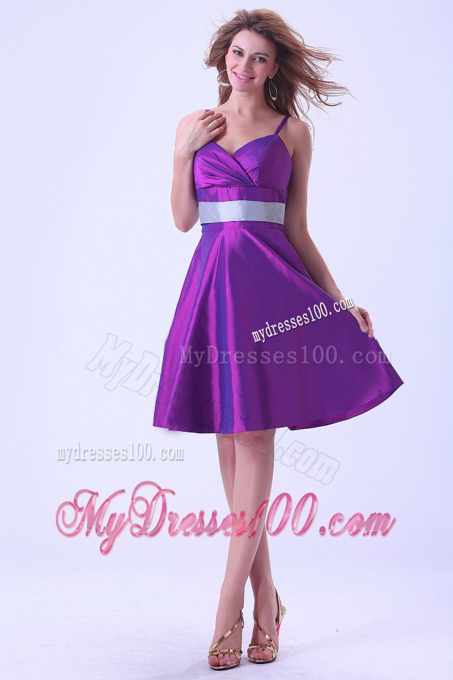 Spaghetti Straps Purple Prom Homecoming Dress with Knee-length