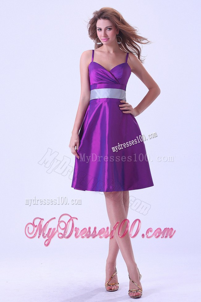 Spaghetti Straps Purple Prom Homecoming Dress with Knee-length