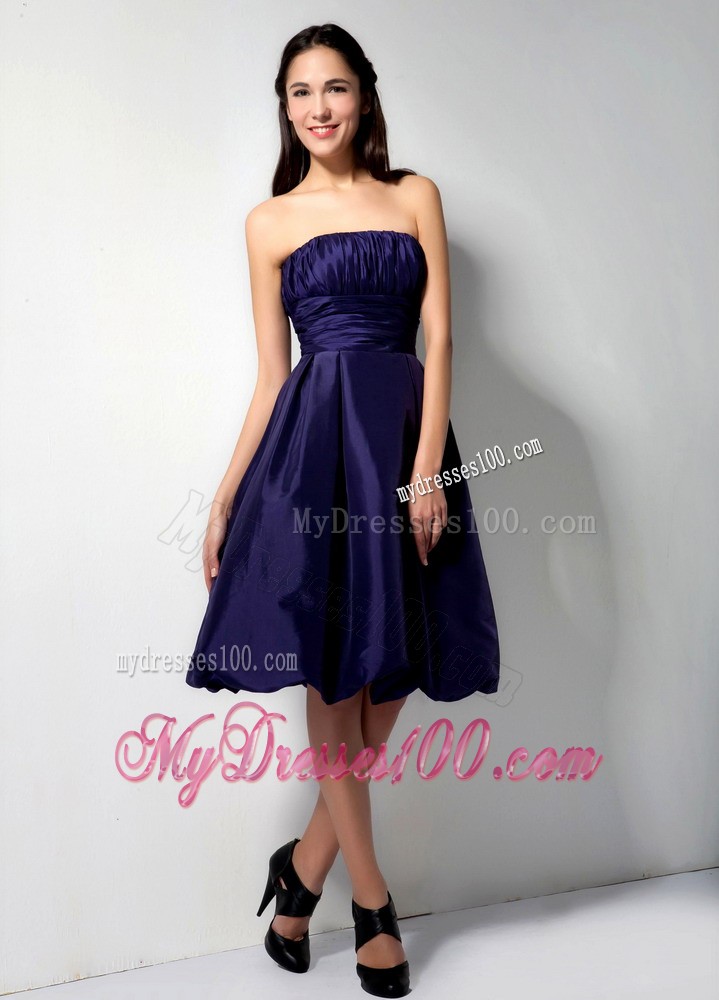 Purple Ruched Knee-length Bridesmaid Dress for Wedding