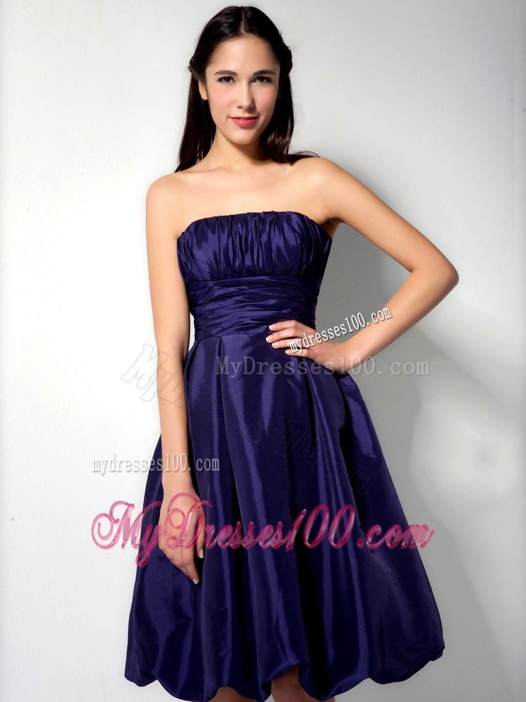 Purple Ruched Knee-length Bridesmaid Dress for Wedding