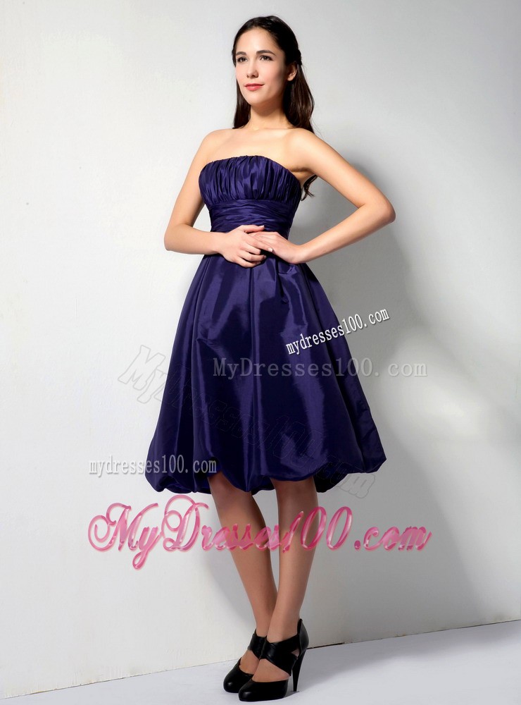 Purple Ruched Knee-length Bridesmaid Dress for Wedding
