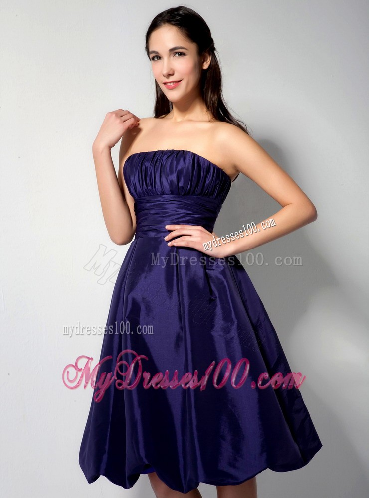 Purple Ruched Knee-length Bridesmaid Dress for Wedding