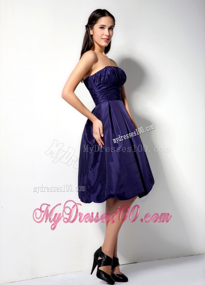 Purple Ruched Knee-length Bridesmaid Dress for Wedding