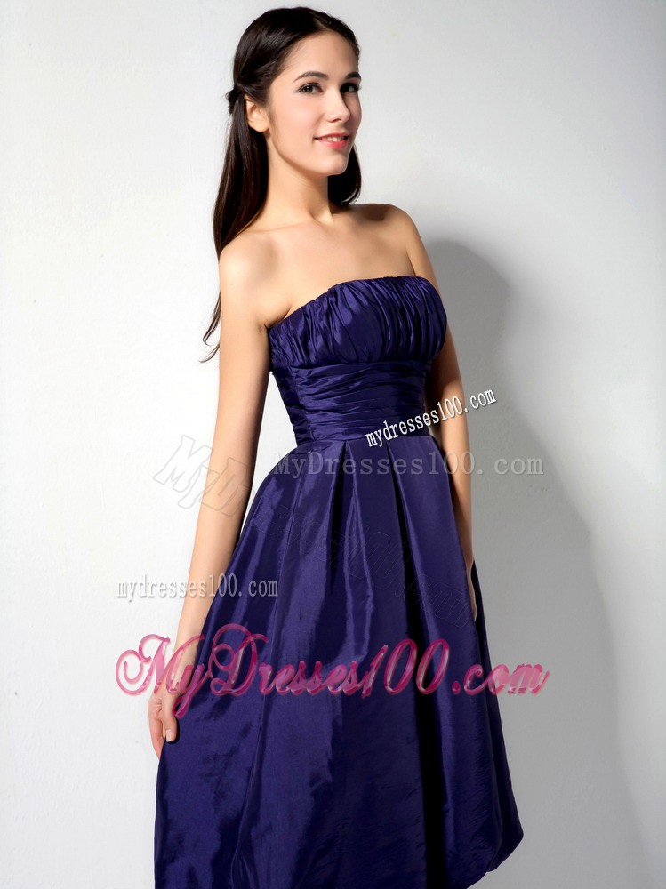 Purple Ruched Knee-length Bridesmaid Dress for Wedding