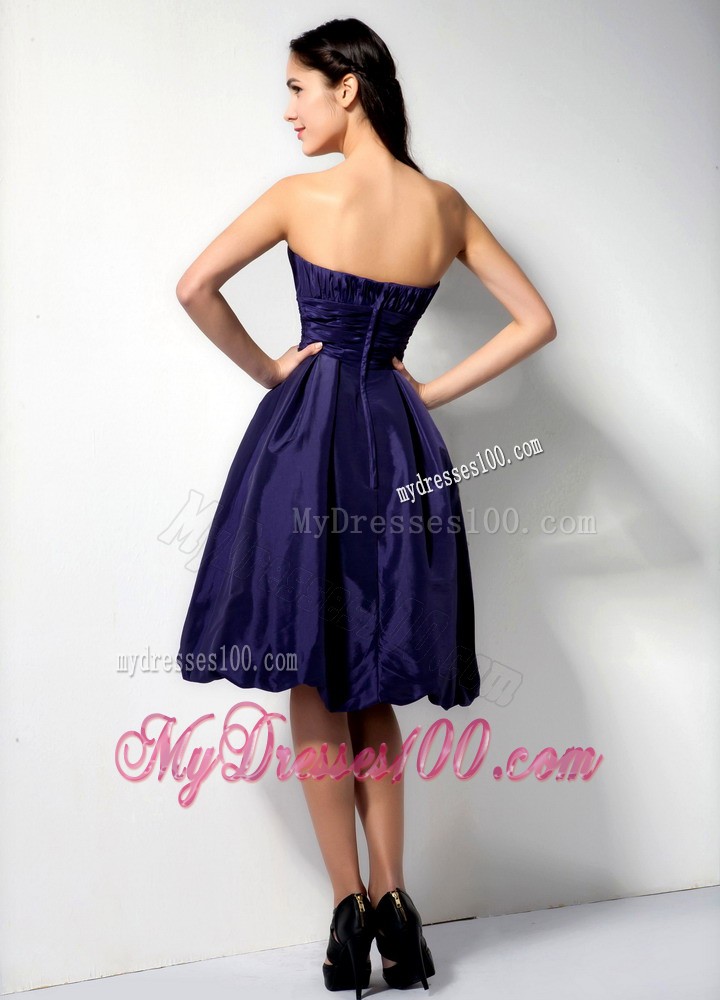 Purple Ruched Knee-length Bridesmaid Dress for Wedding