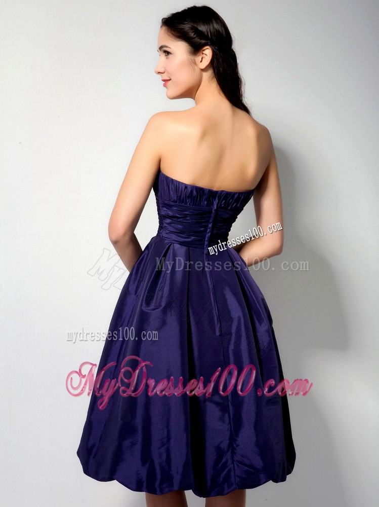 Purple Ruched Knee-length Bridesmaid Dress for Wedding