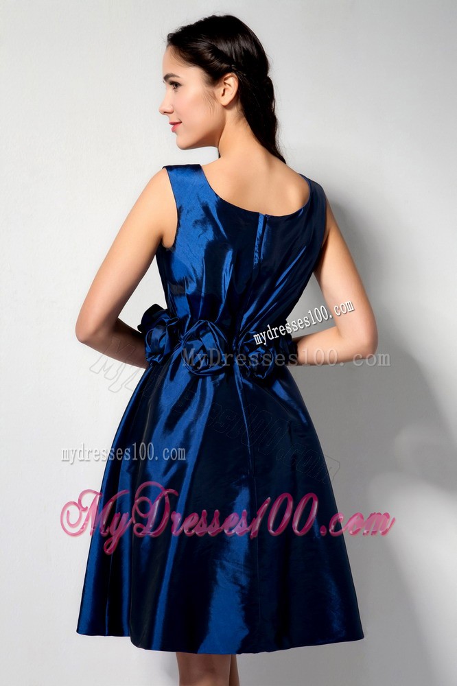 Royal Blue Scoop Hand Made Flower Prom Pageant Dress