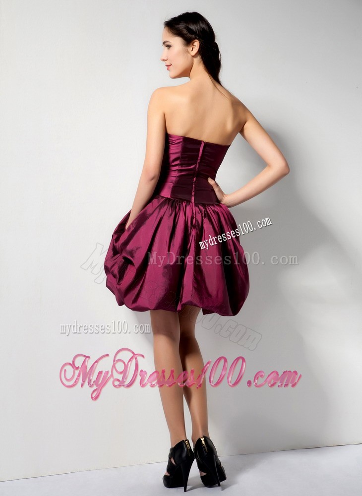 Hand Made Flower Knee Length Chief Bridesmaid Dress in Burgundy