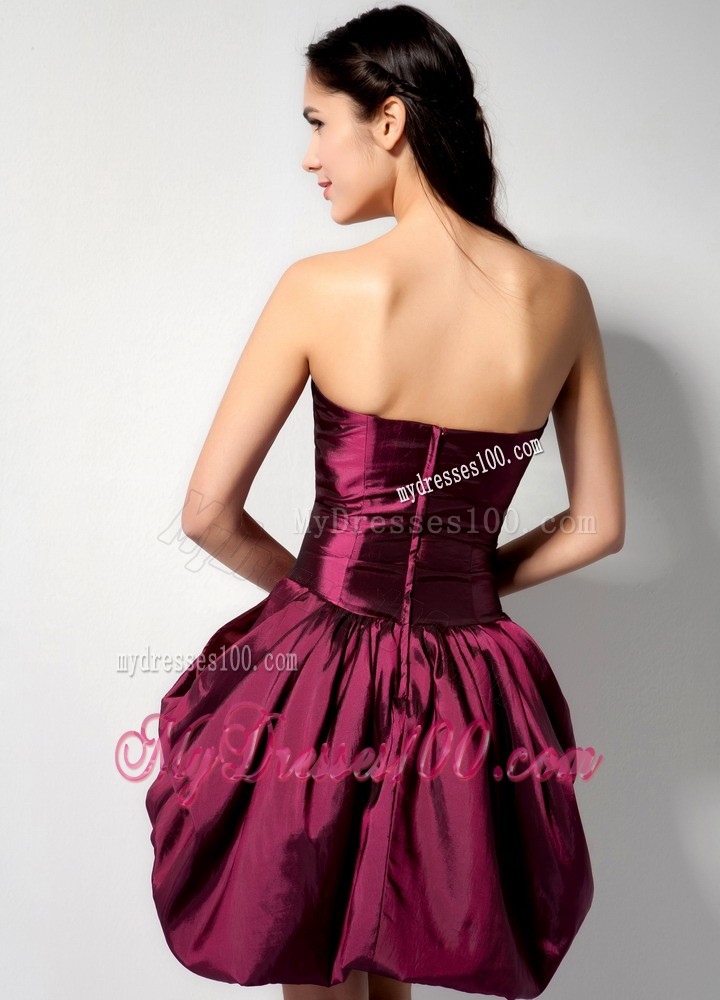Hand Made Flower Knee Length Chief Bridesmaid Dress in Burgundy