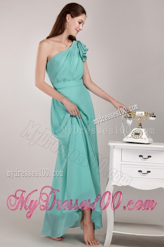 Turquoise Sheath One Shoulder Floor-length with One Sleeves