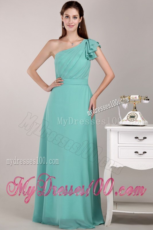 Turquoise Sheath One Shoulder Floor-length with One Sleeves